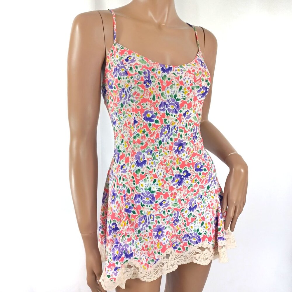 VICTORIAS SECRET Chemise Nightie Slip Mini Floral Vintage Gold Label M - Picture 3 of 5